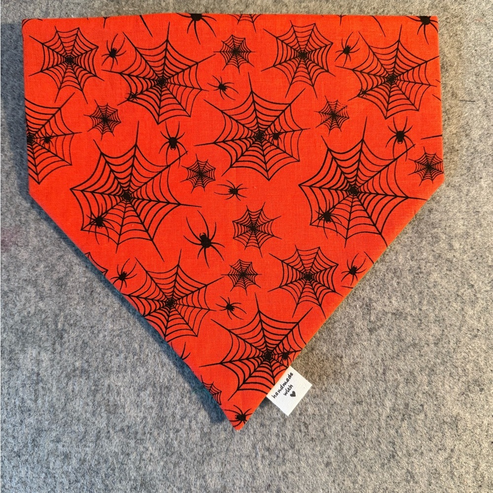 Halloween Orange Spider Web Scrunchie Dog Bandana